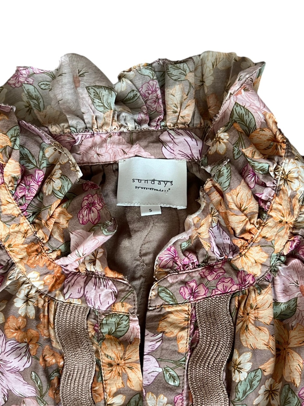 Anthropologie Sundays Evelyn Short Sleeve Dusk Floral Brown Mini Shirt Dress - Picture 4 of 11